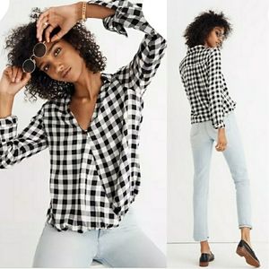 Madewell Wrap Front Shirt Buffalo Check Black & White XXS